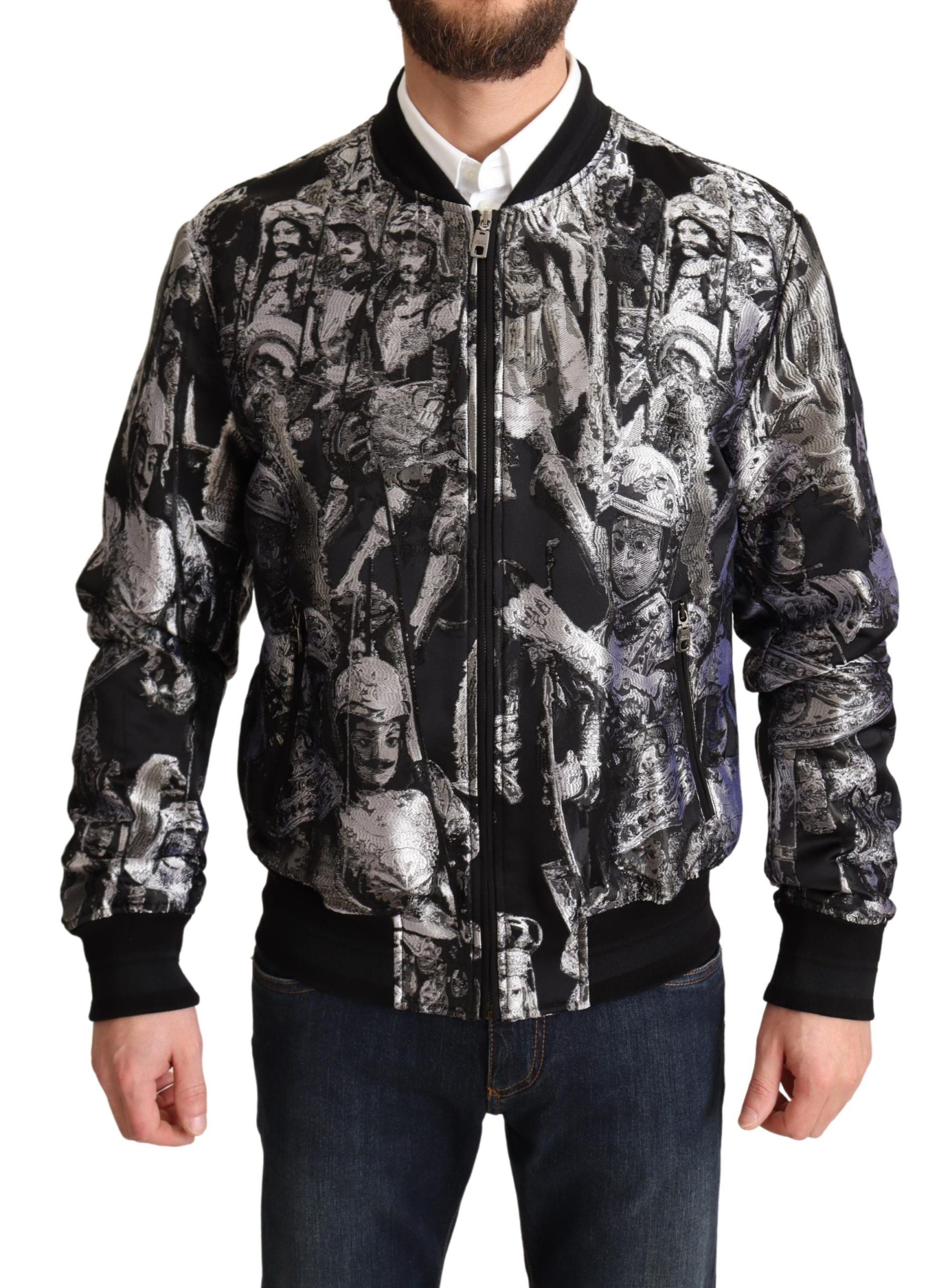 Dolce & Gabbana Siyah Gümüş Yavru Köpek Motifli Bomber Ceket